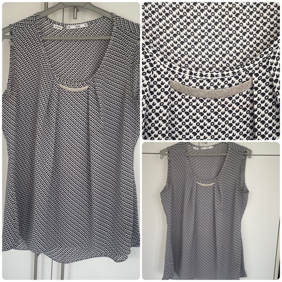 SIONI Tops - Sioni Sleeveless Black and White Patterned  Top - Chic & Versatile • Size Medium